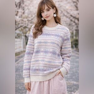 Vintage Le Tigre Pastel Fair Isle Sweater Fairy Kei Kawaii Medium